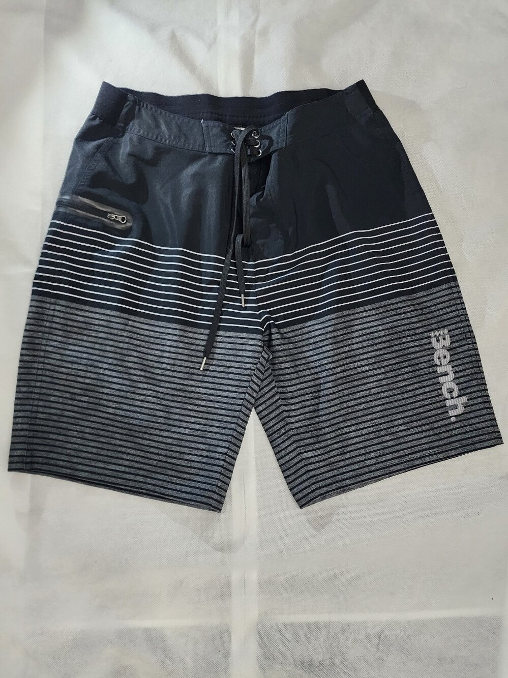 Bench Men's Black & Gray Striped Board Shorts